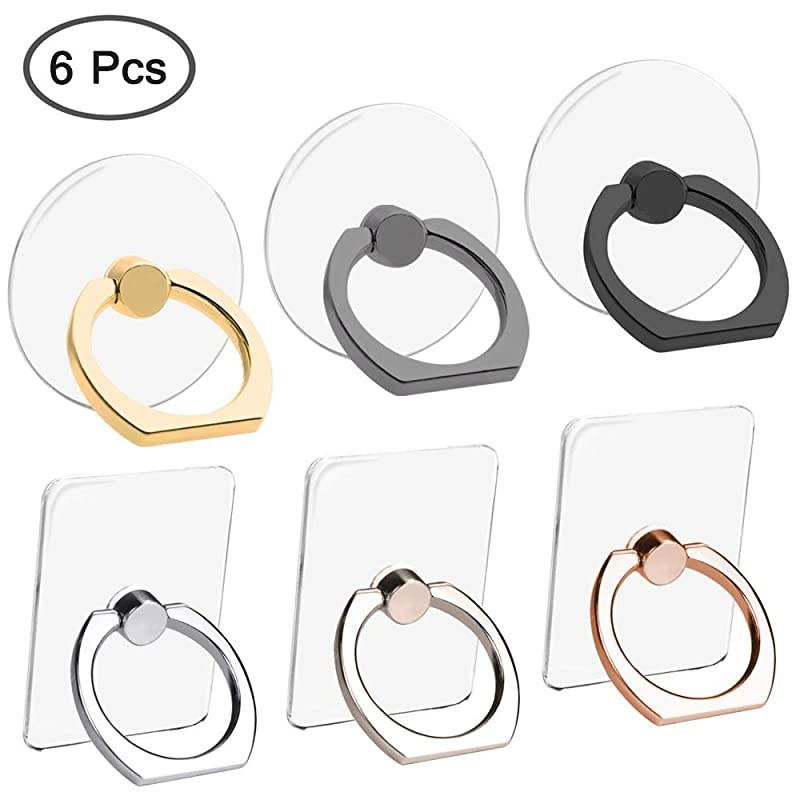 6pcs Transparent Cell Phone Ring Holder 360 Degree Rotation Finger Ring Grip Kickstand Compatible for Various Mobile Phones Smartphones 3 Square 3 Round Shape