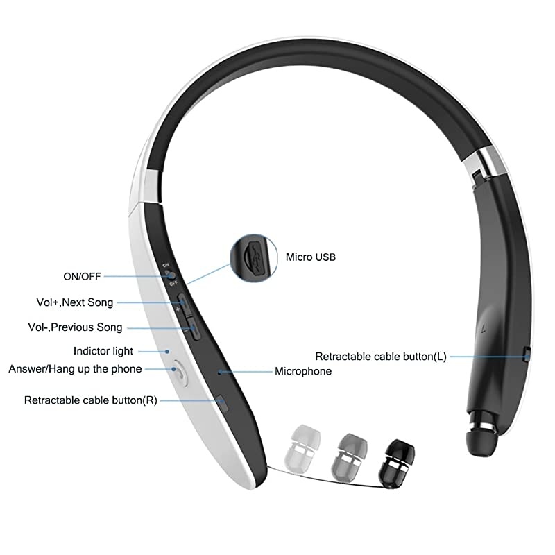 Foldable Bluetooth Headset  Lightweight Retractable Bluetooth Headphones for SportsExercise Noise Cancelling Stereo Neckband Wireless Headset with carry case
