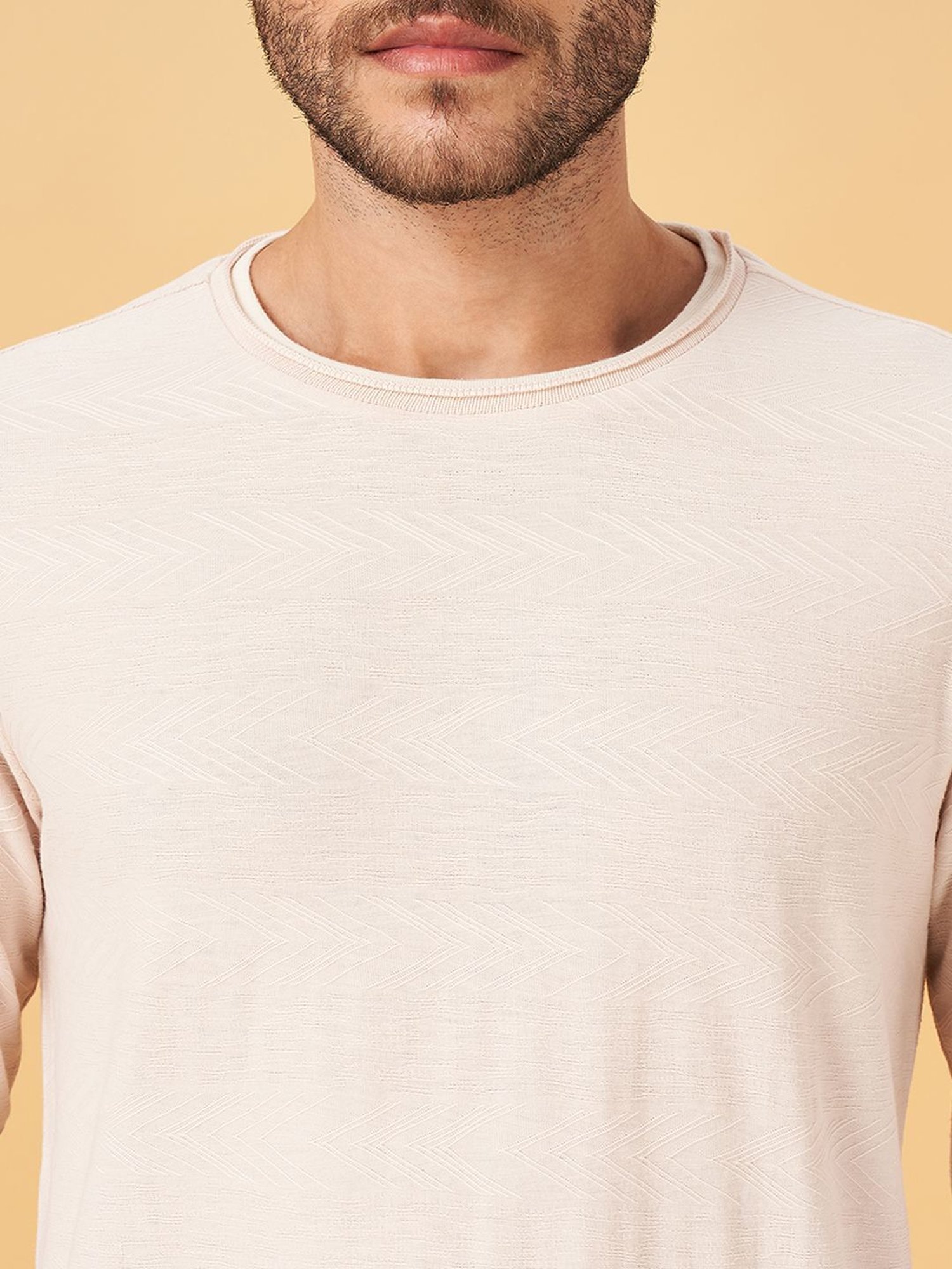 7 Alt by Pantaloons Light Peach Slim Fit T-Shirt