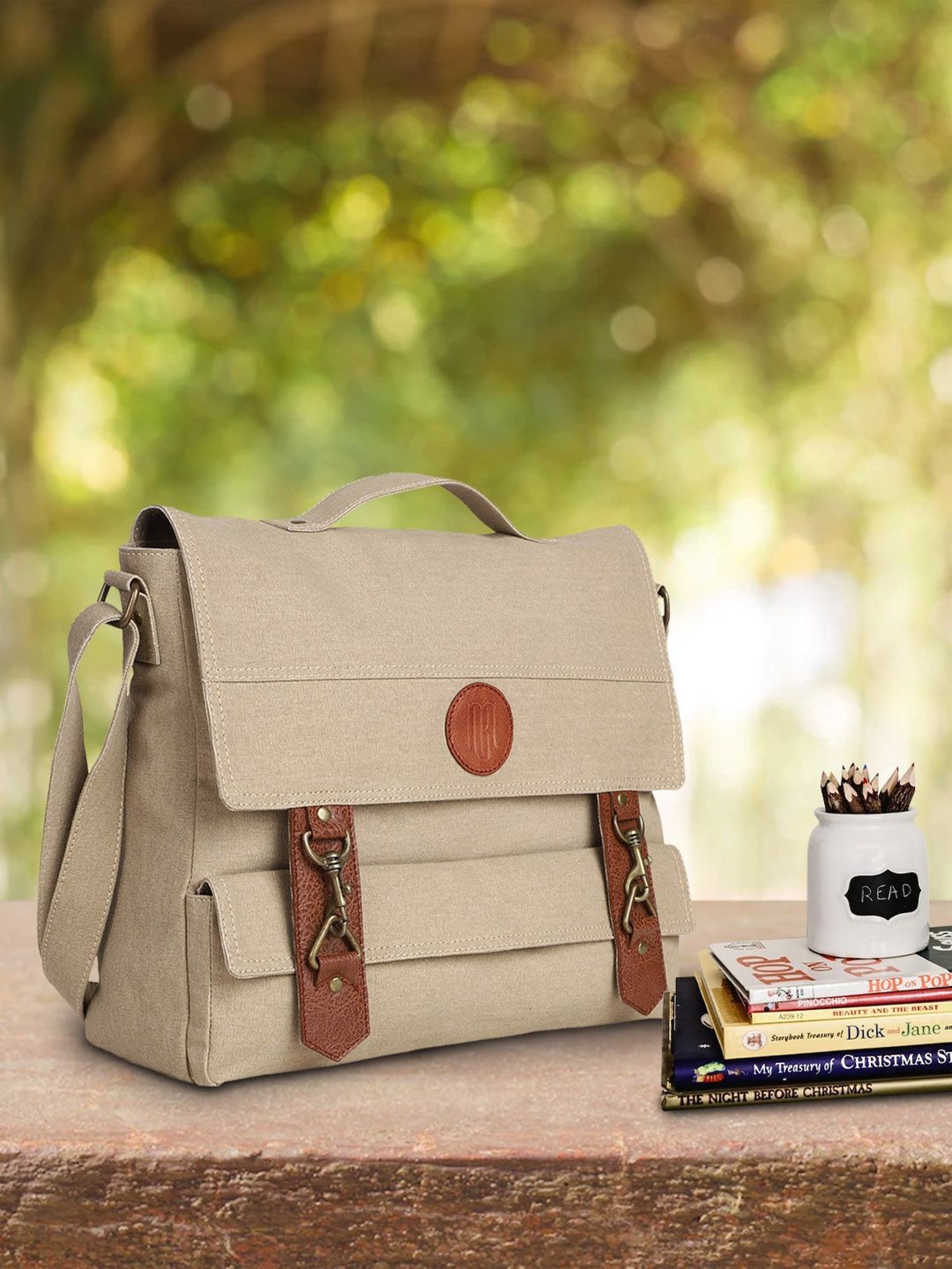 Mona B 12 Ltrs Beige Medium Laptop Messenger Bag