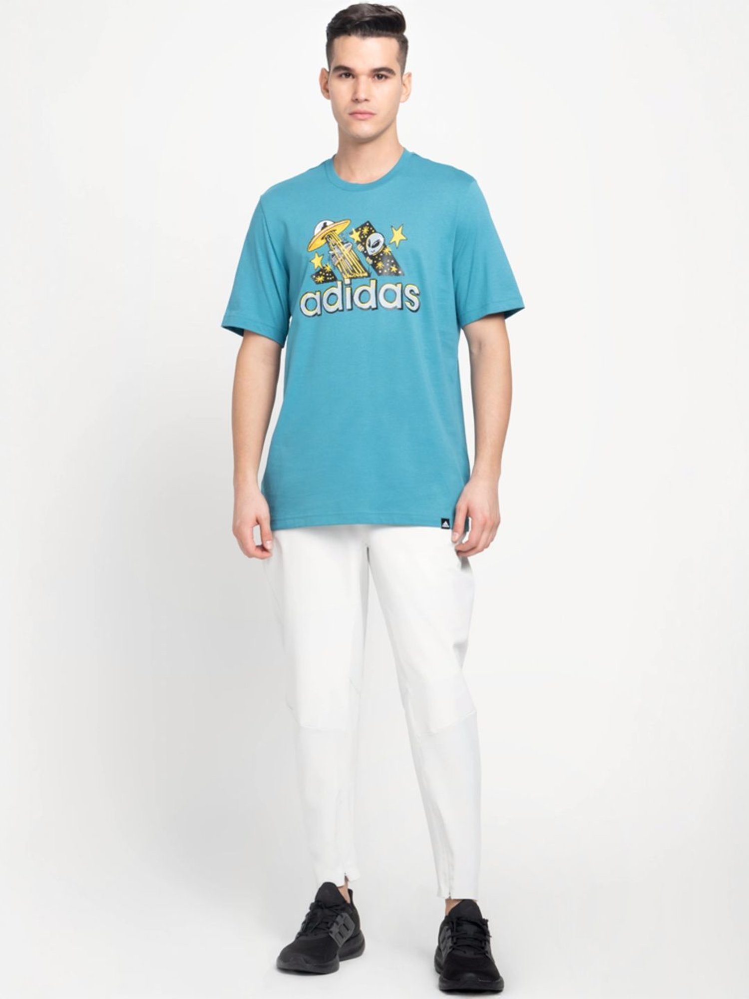 Adidas Blue Regular Fit Printed Sports T-Shirt