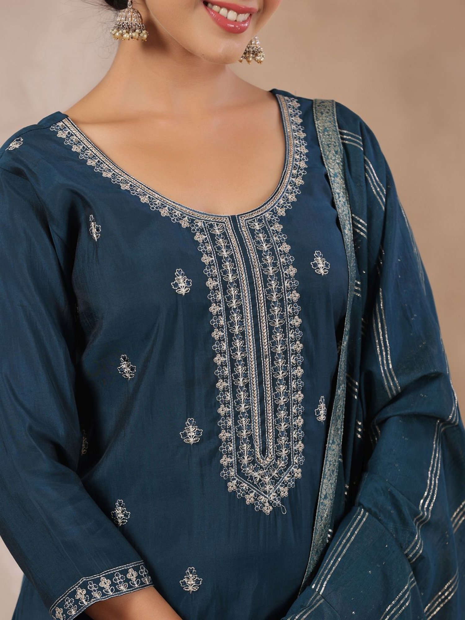 Ishin Blue Embroidered Kurta Pant Set With Dupatta