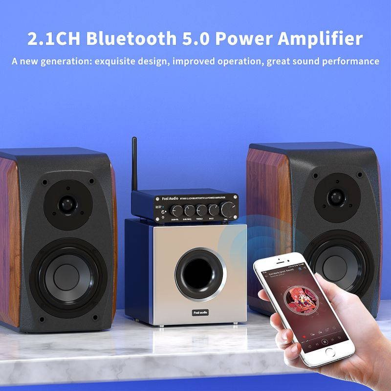 Fosi Audio BT30D Bluetooth 5.0 Stereo Amplifier 2.1 Channel Bass & Treble Control Integrated Amp Audio Subwoofer 50W x2 + 100W