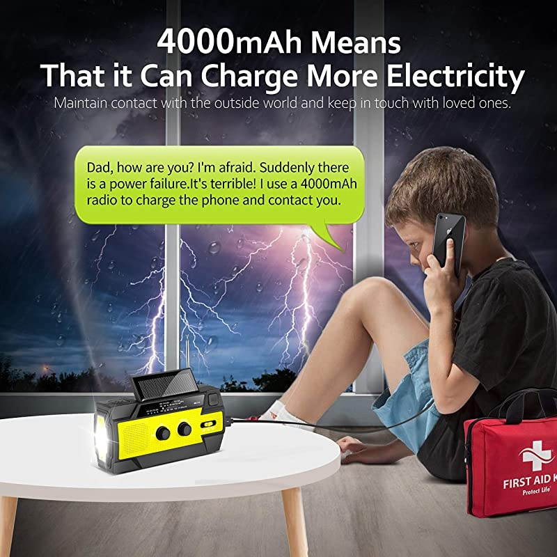 Flashlight Radio, 2021 Upgraded AM/FM/NOAA Weather Solar Crank Radio with 4000 mAh Replaceable Li-ion Battery, 3 Modes Flashlight,Sensor Reading Lamp,Phone Charger for Hurricanes, Tornadoes