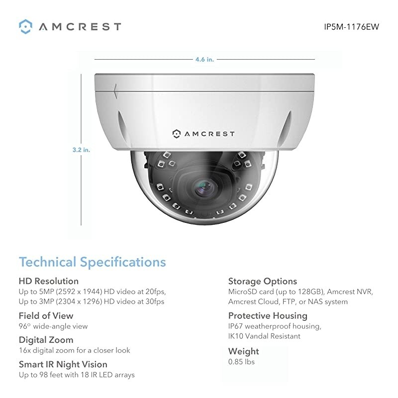 5MP Outdoor PoE IP Camera, UltraHD 5MP Security Camera, 2.8mm Lens, IP67 Weatherproof Security, Cloud & MicroSD Recording (IP5M-1176EW) White