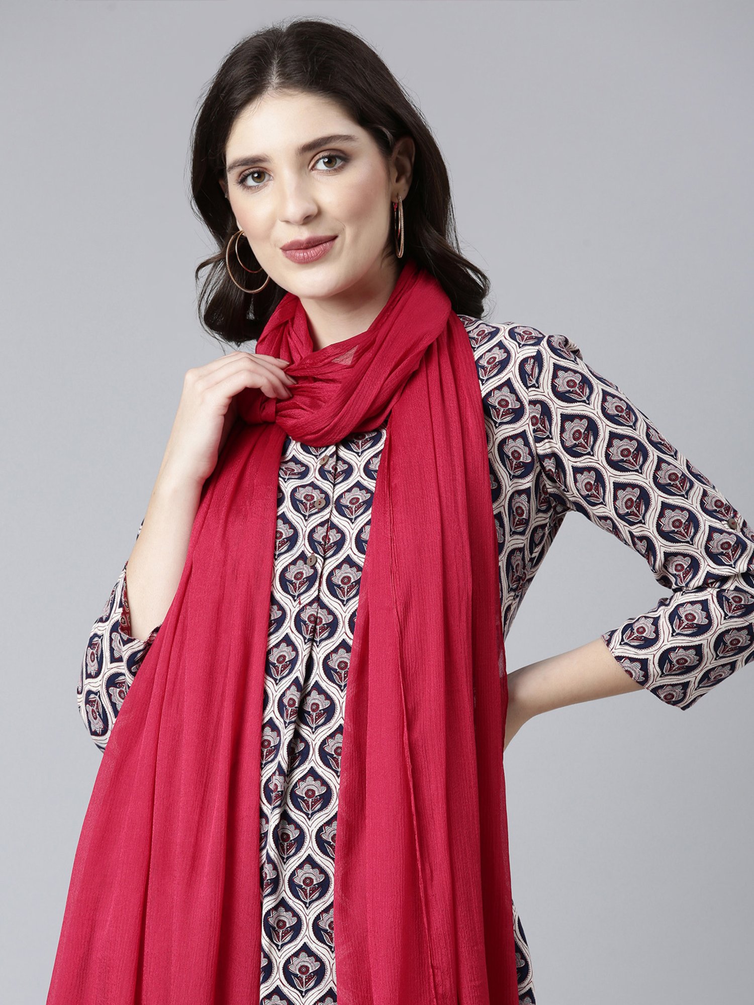 TWIN BIRDS Silver & Red Dupatta - Pack of 2