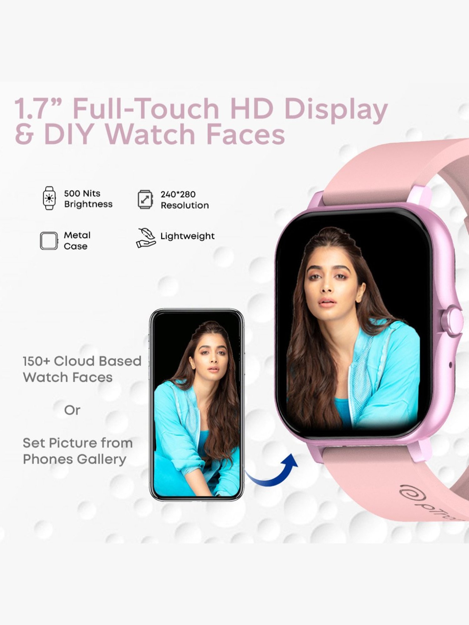 PTron Pulsefit P261 Bluetooth Calling Smartwatch With 1.7 inch Full Touch Color Display (Pink)