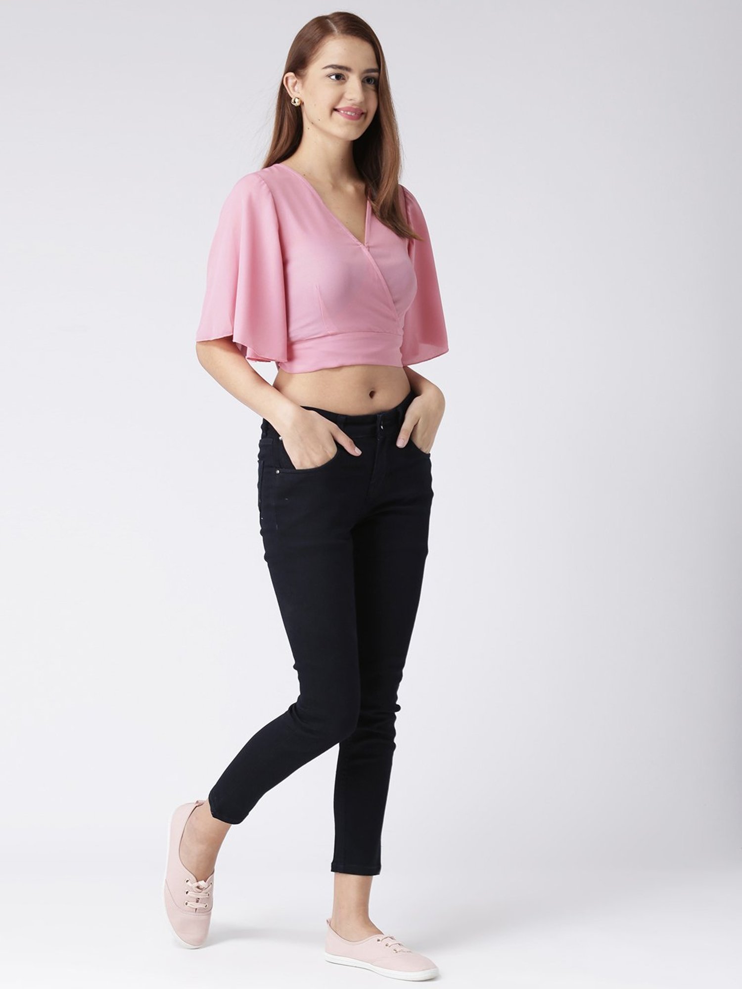 KASSUALLY Pink Relaxed Fit Crop Top