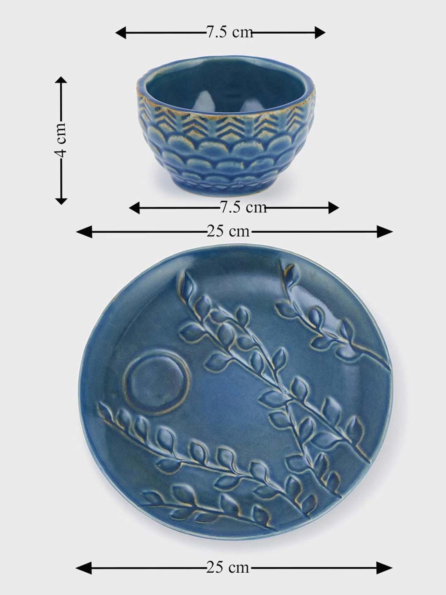 Fabindia Adhrit Blue Ceramic 1 Platters & 1 Dip Bowl