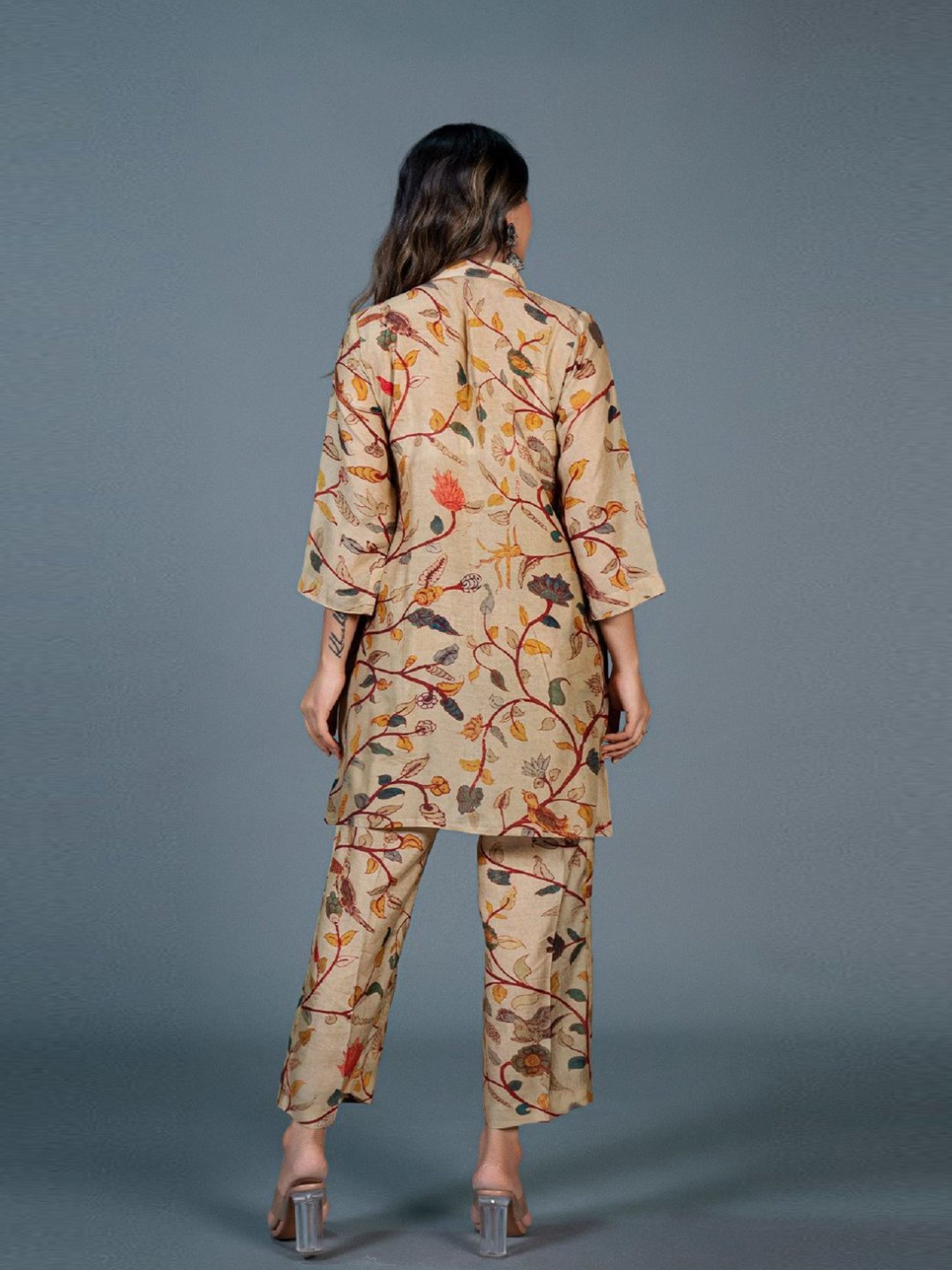 Eeshva India Beige Kalamkari Printed Co-Ord Set