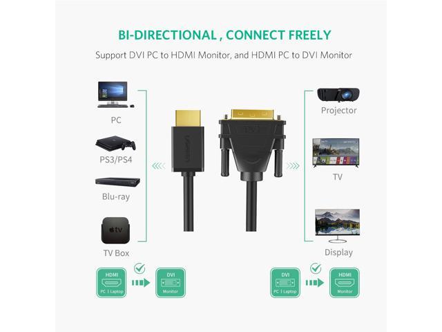 HDMI Cable, 6ft DVI-D Male to HDMI Male Cable, HDMI to DVI Cable Bi-Directional DVI-D 24+1 Male to HDMI Male High Speed Adapter Cable for Raspberry Pi, Roku, Xbox One, Laptop, Graphics Card