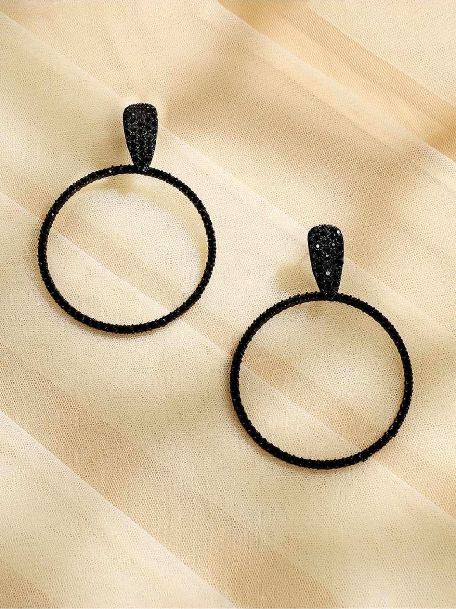 Sohi Women's Intricate Crystal Circular Drop Earrings  Black