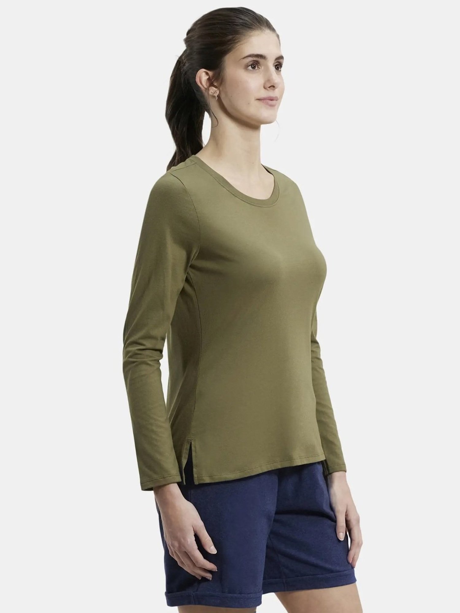 Jockey A140 Women's Super Combed Cotton Rich Relaxed Fit Solid Round Neck Full Sleeve T-Shirt
