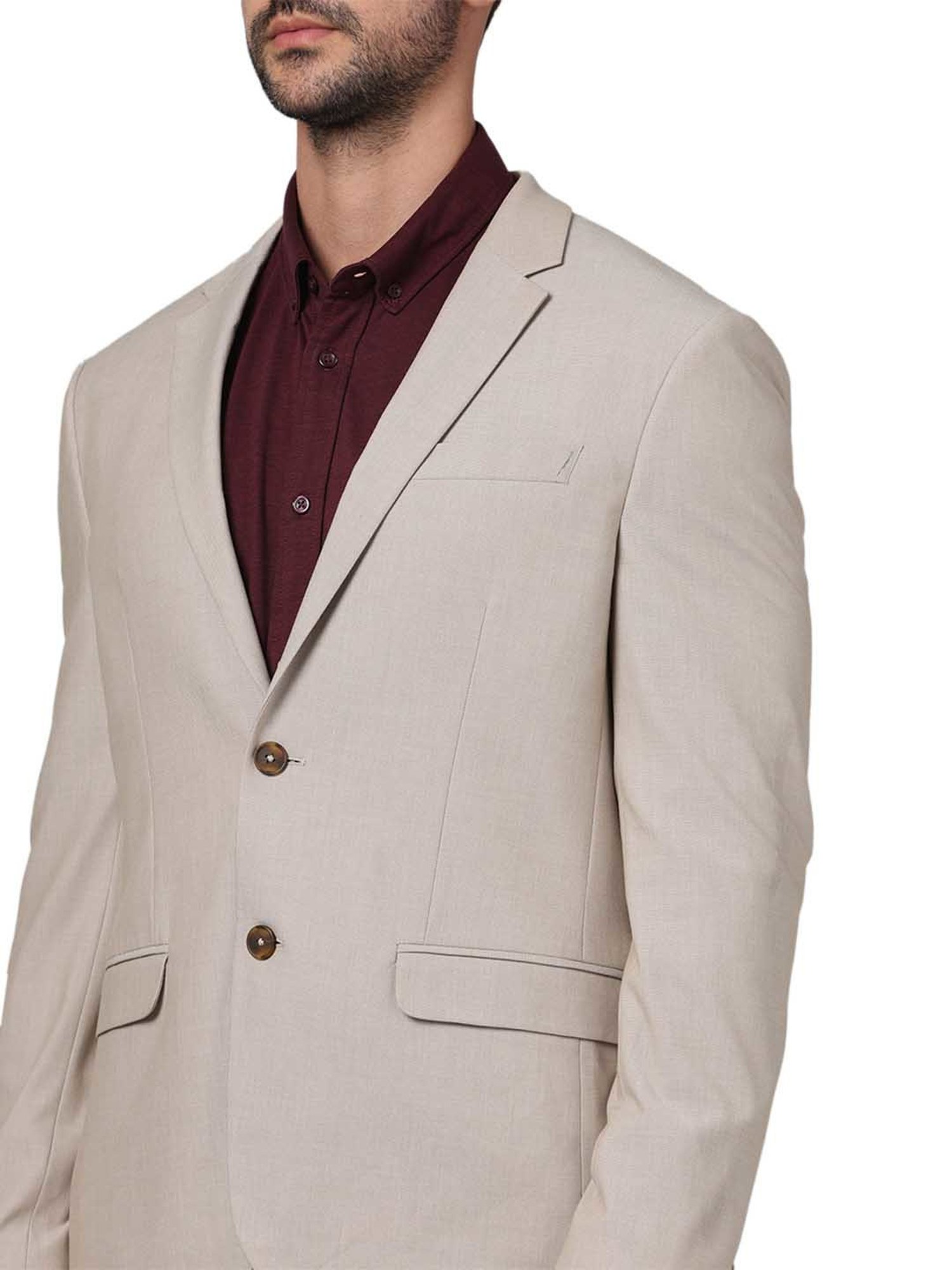 celio* Beige Slim Fit Blazer