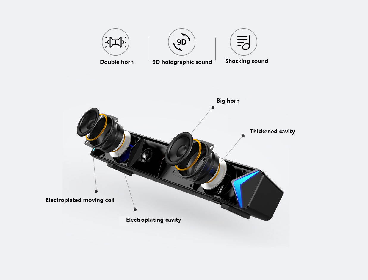 CUUWE bluetooth speaker USB wireless desktop long strip home outdoor subwoofer stereo 3d sound effect