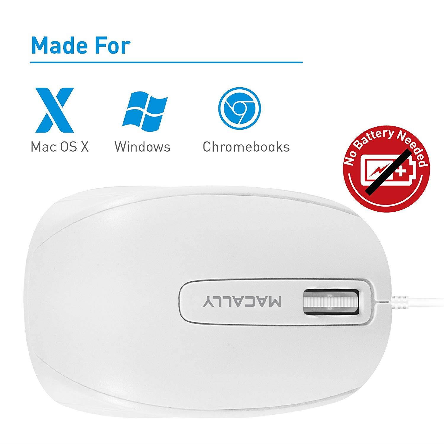 Macally USB Wired Computer Mouse with 3 Button, Scroll Wheel, 5 Foot Long Cored, Compatible with Windows PC, Apple MacBook Pro/Air, iMac, Mac Mini, Laptops