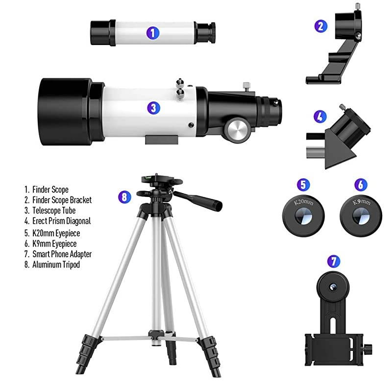 Telescope, Telescopes for Adults, 70mm Aperture 400mm AZ Mount, Telescope for Kids Beginners, Fully Multi-Coated Optics, Astronomy Refractor Telescope with Tripod, Phone Adapter, Backpack