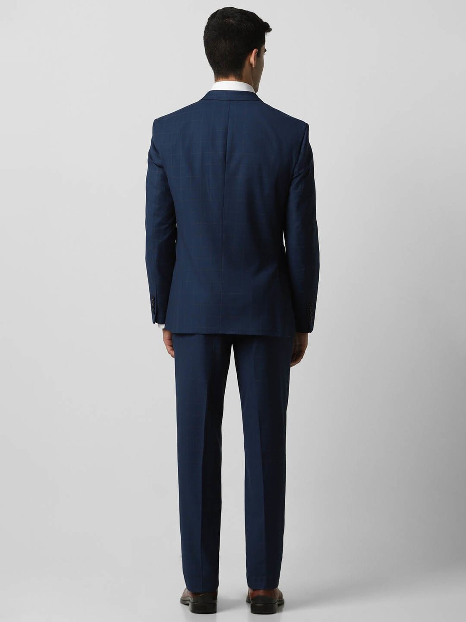 Van Heusen Navy Blue Slim Fit Checks Two Piece Suit