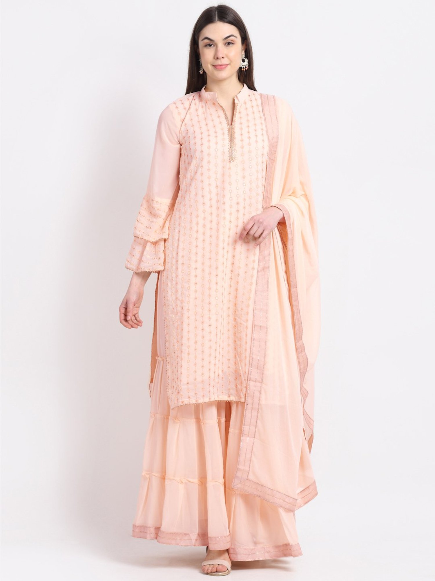 Stylee LIFESTYLE Peach Embroidered Unstitched Dress Material