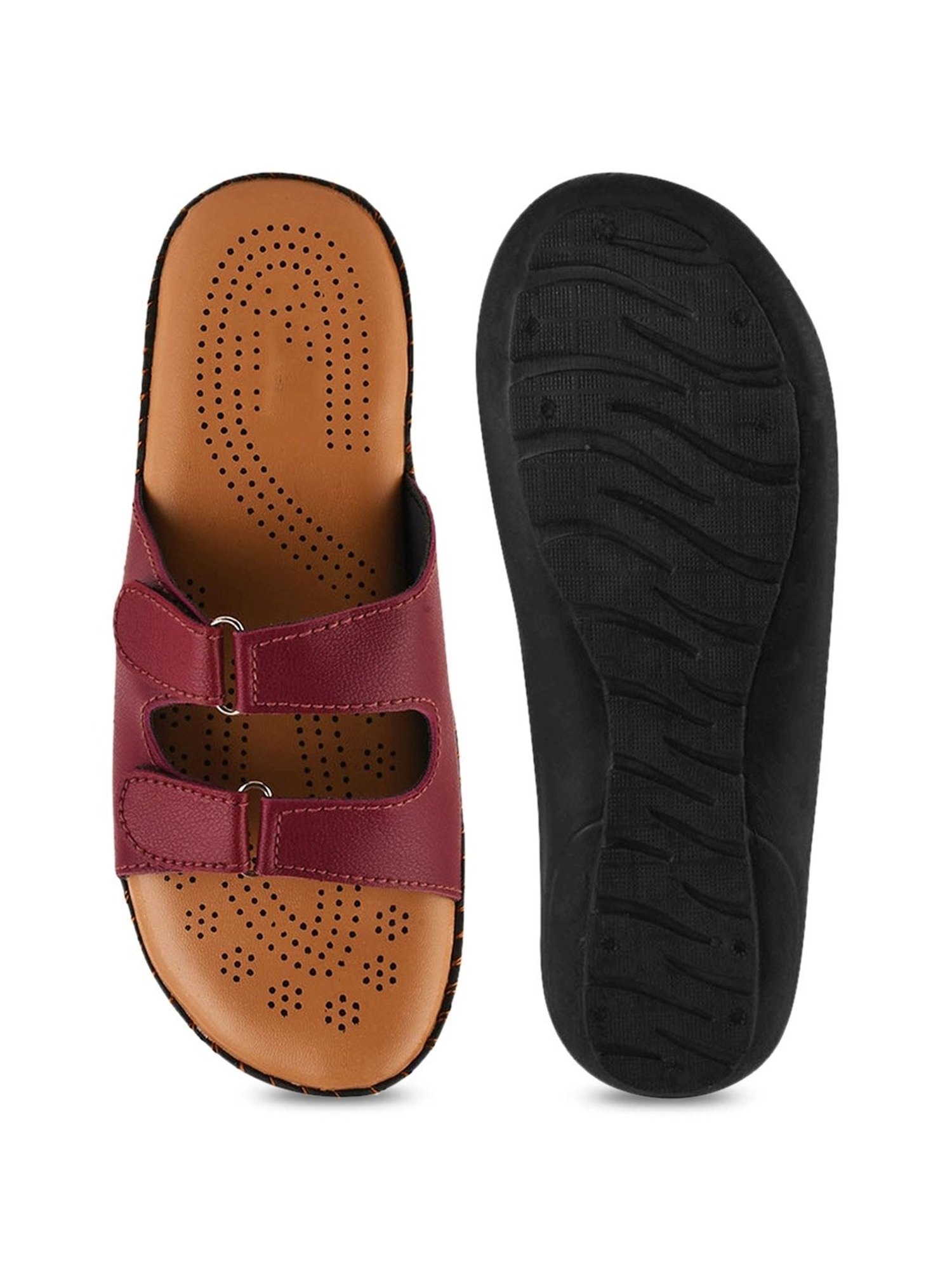 The White Pole Women's Dark Maroon Casual Sandals