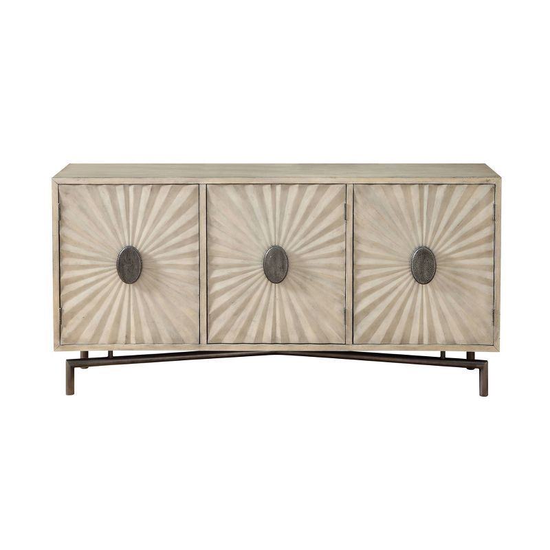 Akron 3 Door Media Credenza TV Stand for TVs up to 72" Cream - Treasure Trove Accents