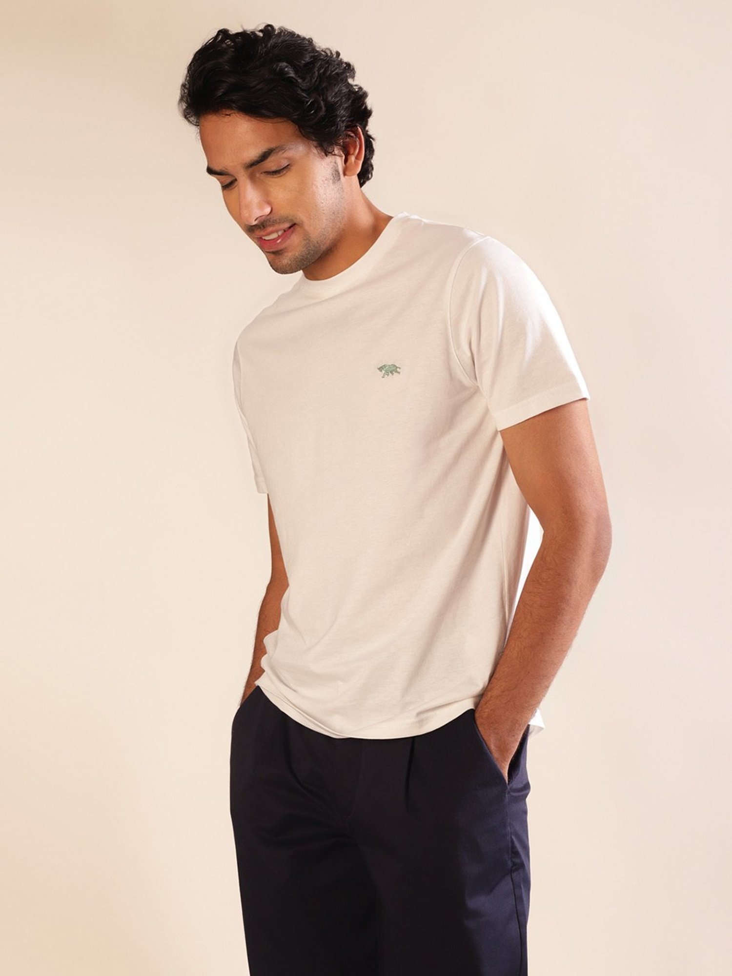 ANDAMEN White Regular Fit Crew T-Shirt