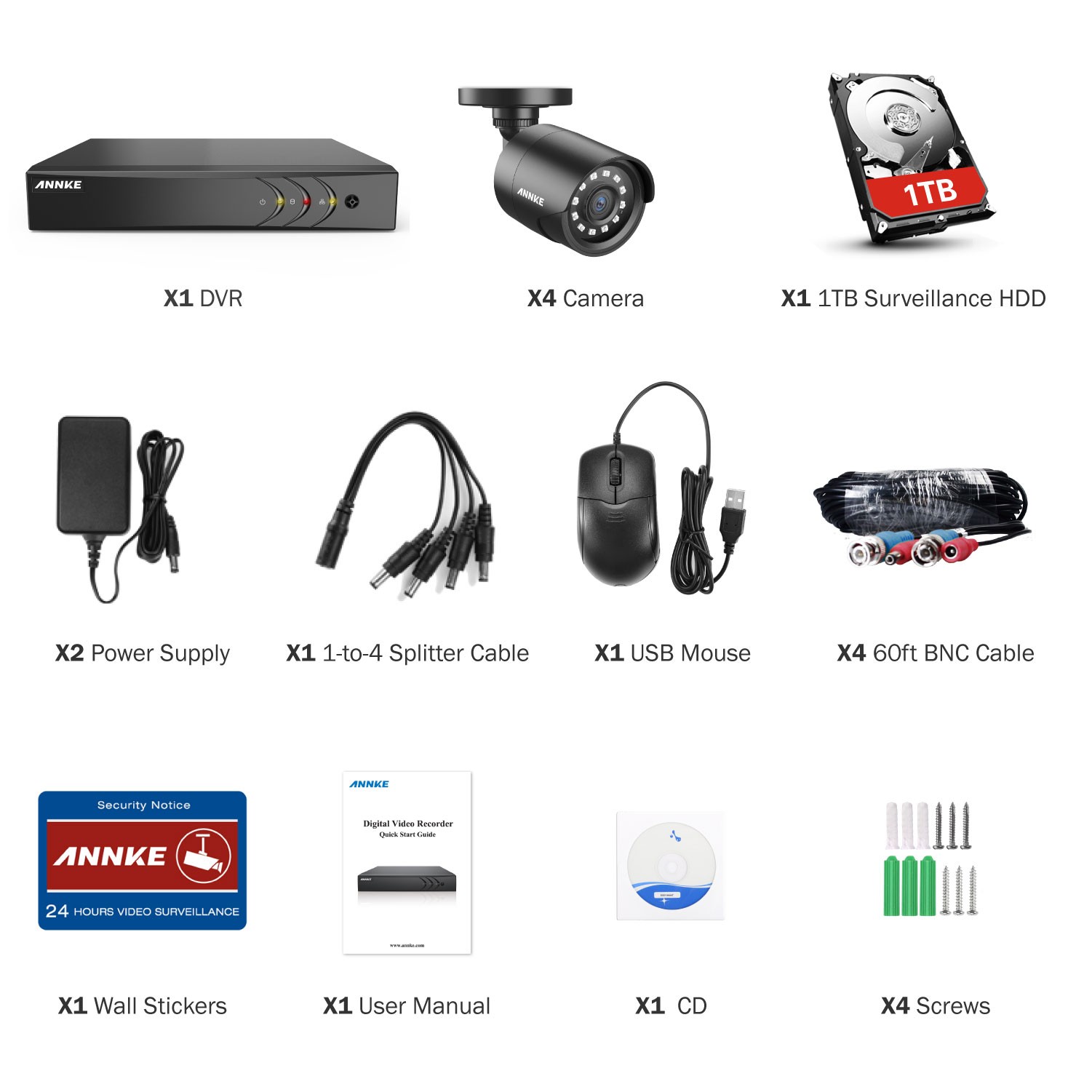 ANNKE 8 Channel CCTV Security Camera System 3MP 5-in-1 DVR with 4&times;1080P HD Weatherproof Cameras, Motion Alert, Remote Access