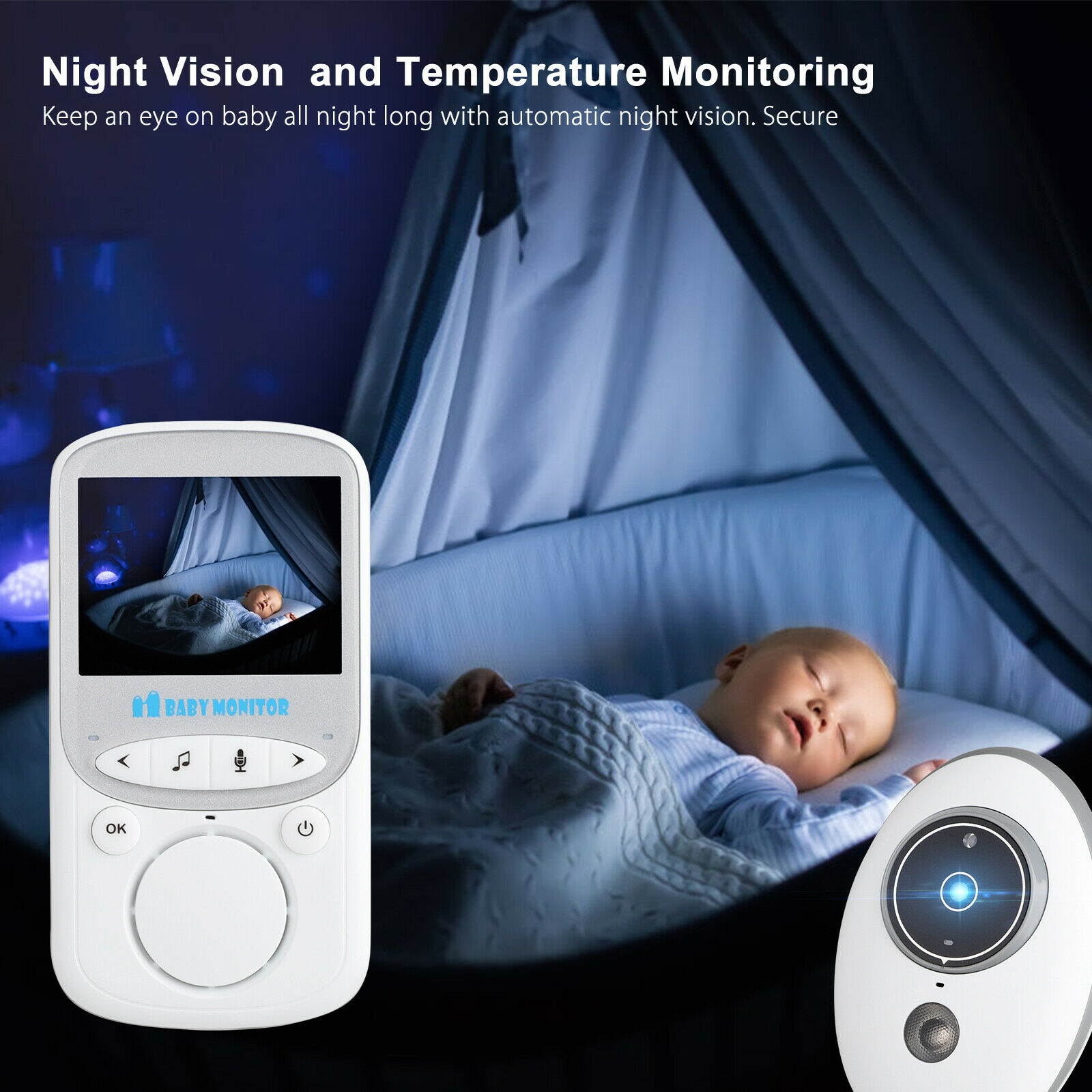 Video Baby Monitor Camera 2-Way Talk 2.4" Digital Wireless Night Vision LCD Play