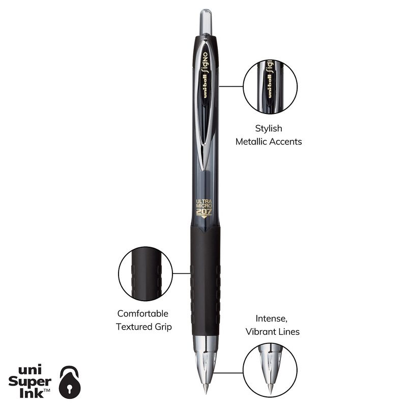 uni-ball 207 Retractable Gel Pens Ultra Micro Point Black Ink 1027467