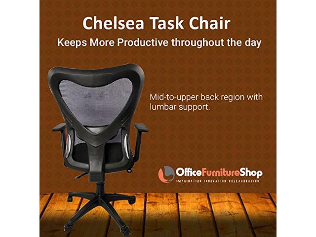 Chelsea Adjustable Height Ergonomic Office Chair for Computer Desk with, Lumbar Support, Breathable Comfortable Fabric, Ventilated Mesh Back - BLACK COLOR