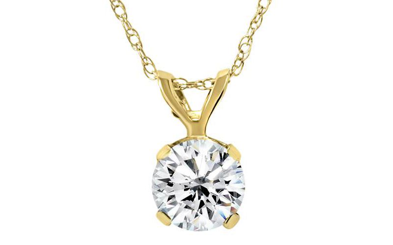 Pompeii3 Yellow Gold 1/4ct Round Solitaire Real Diamond Pendant