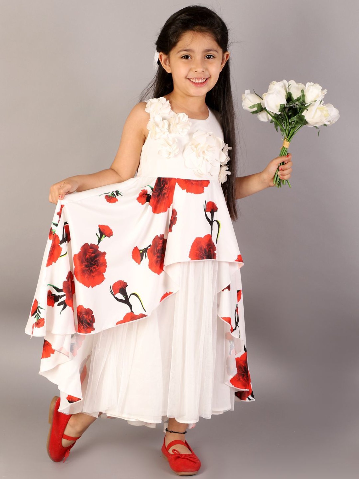 KidsDew Kids White Floral Print Dress