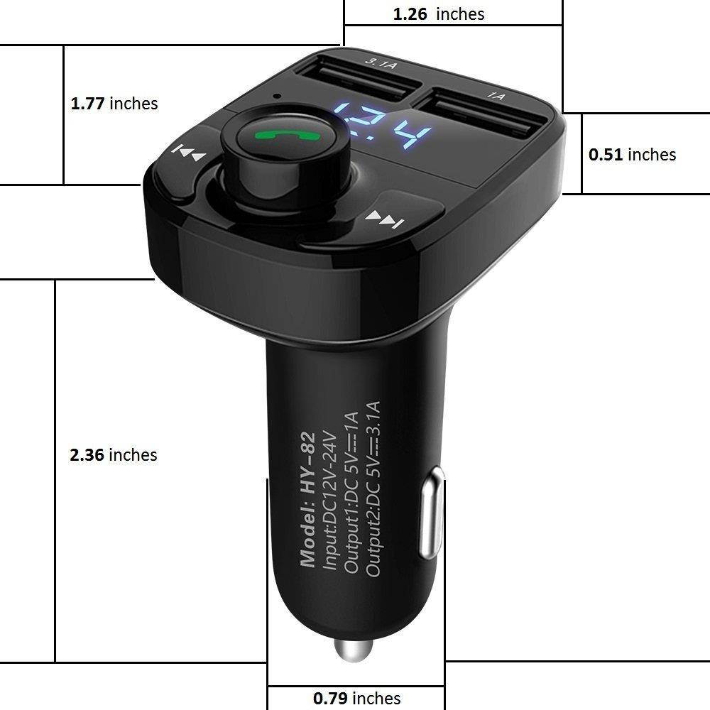 FM Transmitter for Car, FlatFin Bluetooth In Car MP3 Player FM Modulator Radio Adapter with Dual USB Charger Voltage Display TF Slot USB Music Playing for iPhone Samsung Android Cell Phone/ Tablet