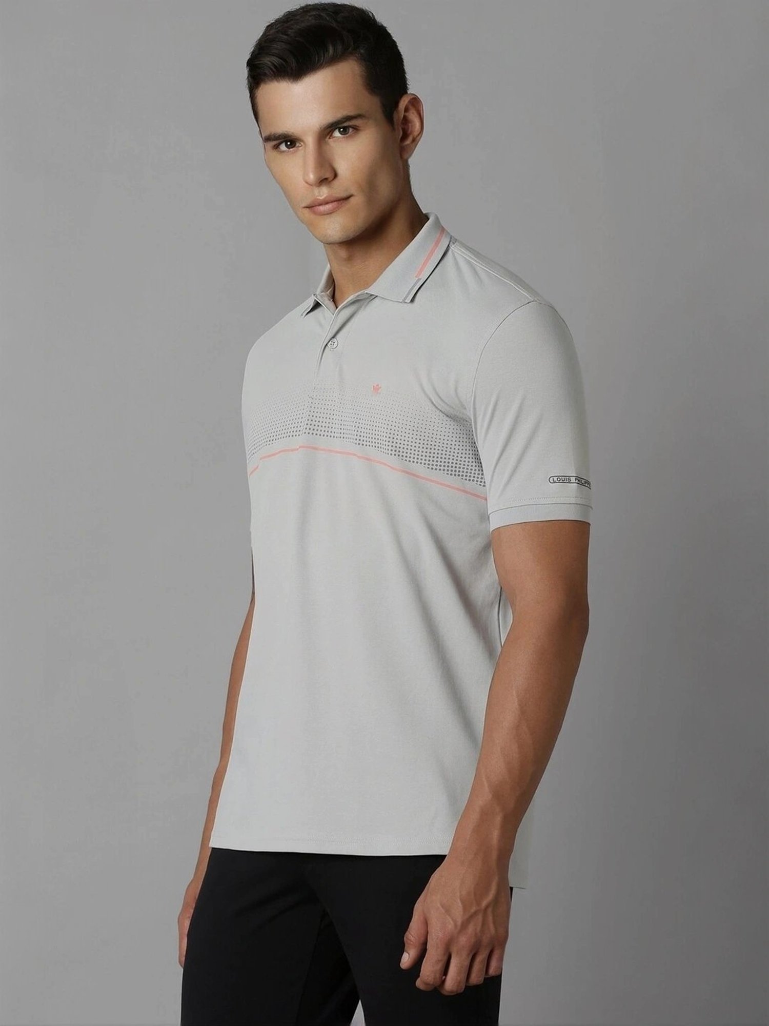Louis Philippe Grey Regular Fit Self Pattern Polo T-Shirt