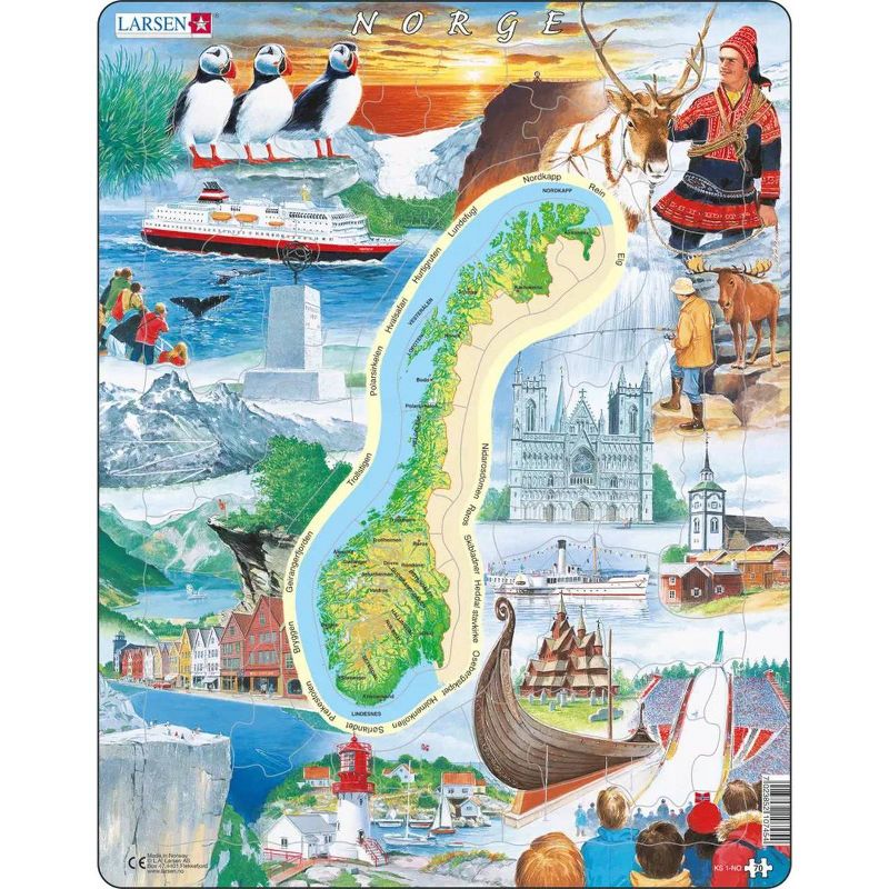 Larsen Puzzles Norway Attractions Kids Jigsaw Puzzle - 70pc