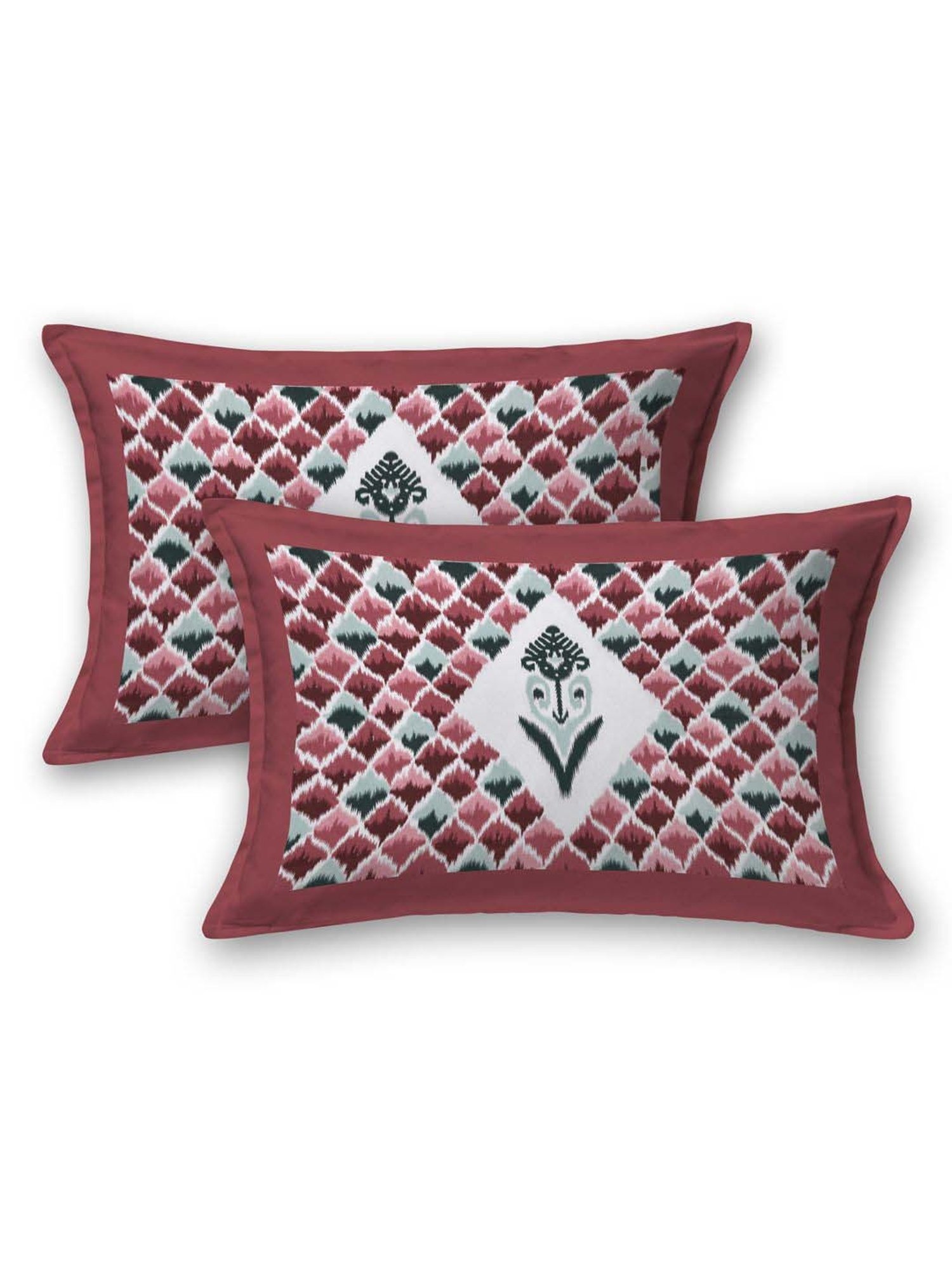 Living Roots Red & Green Cotton 200 TC Super King Bedsheet with 2 Pillow Covers