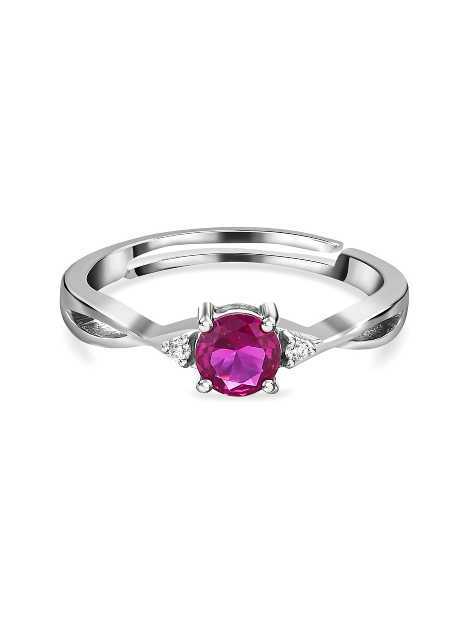 Ornate Jewels 92.5 Sterling Silver Red Ruby Criss Cross Solitaire Adjustable Ring