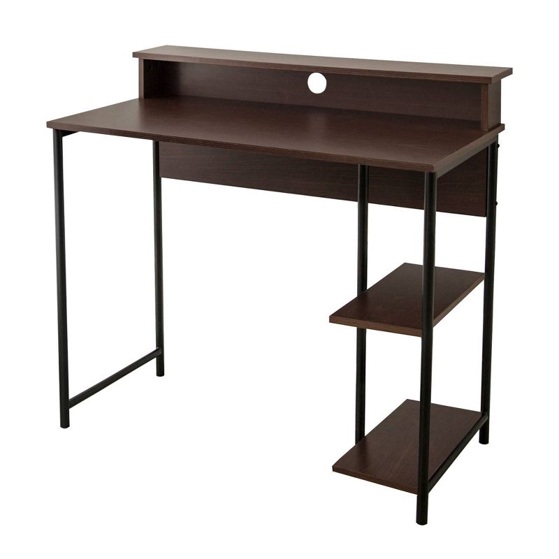 35" Wooden Home Office Computer Desk with Metal Base and Storage Natural/Black - Versanora