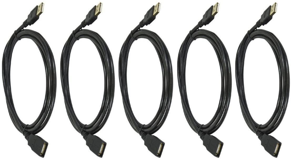 5 PCS USB 2.0 A Male to A Female Extension 28 or 24AWG Cable Gold Plated 10 Feet, CNE611969