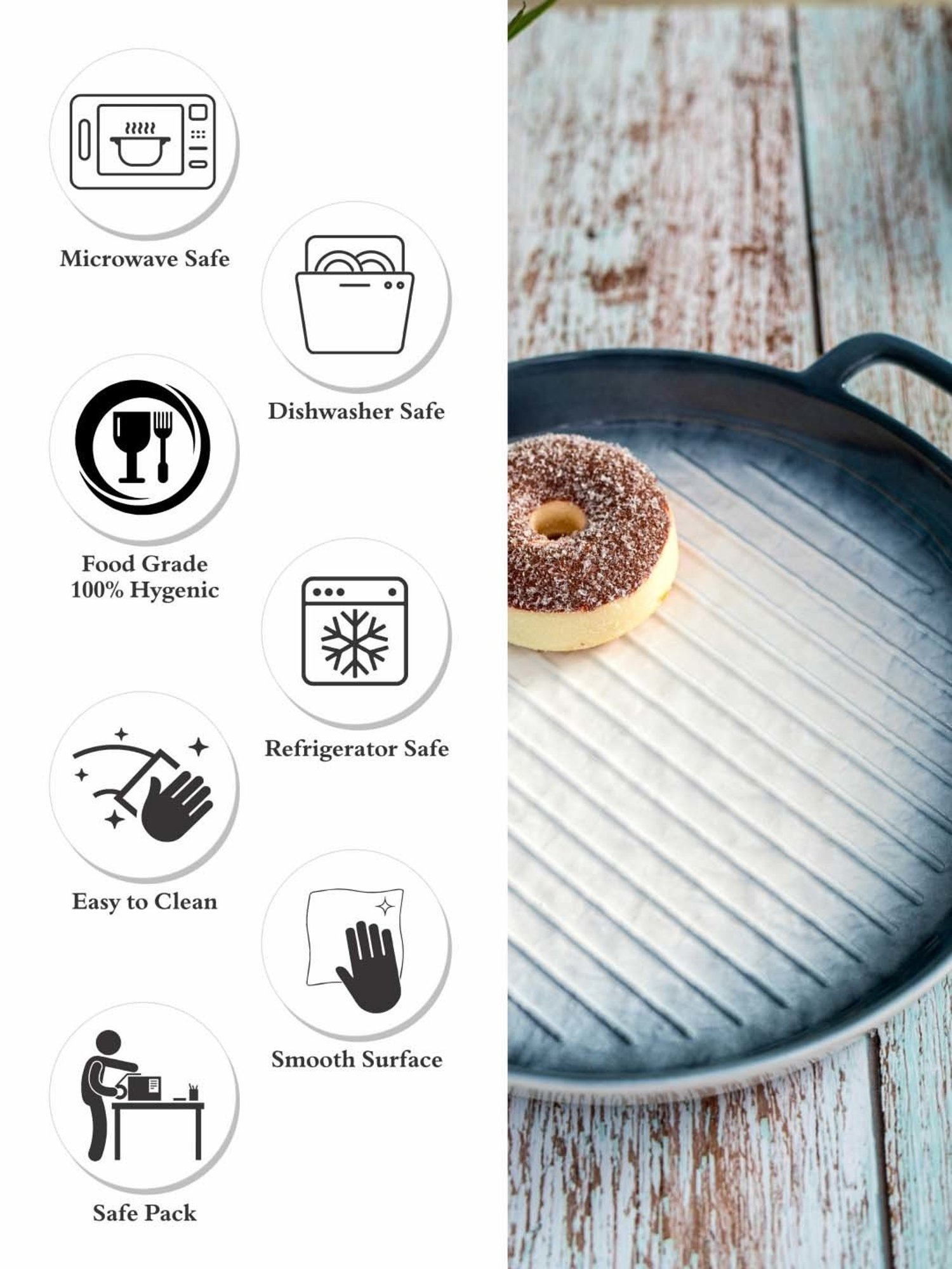 White Gold White & Blue Porcelain Round Serving Platter With Handle