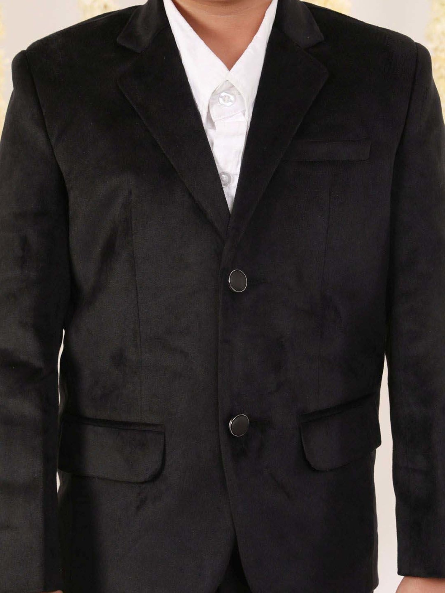 VASTRAMAY Boys Black Solid Full Sleeves Blazer & Waistcoats