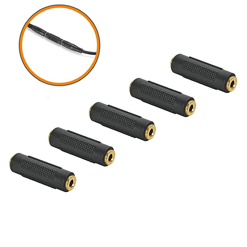 FF Stereo Coupler 5 Pack Gold Plated Stereo Jack Female to Female Adapter Connectors