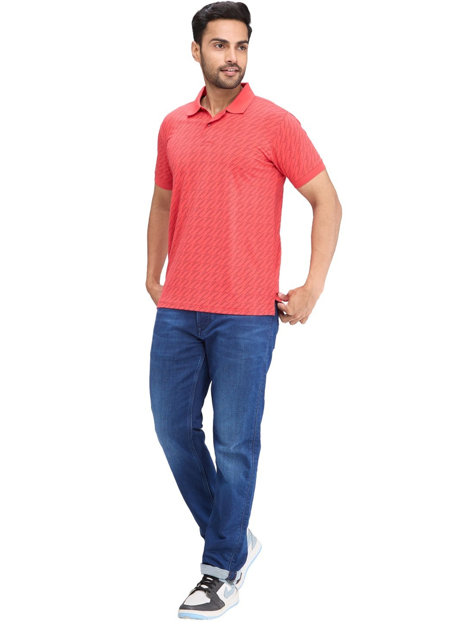 Park Avenue Red Slim Fit Printed Polo T-Shirt
