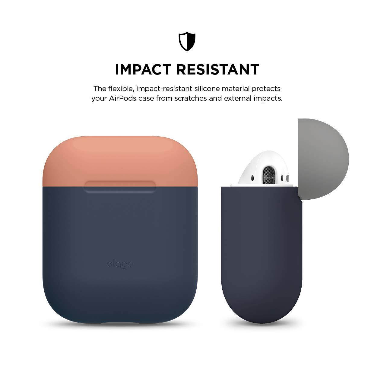 elago AirPods Duo Case [Body-Jean Indigo/Top-Peach, Medium Grey] - [Extra Protection] for Apple AirPods