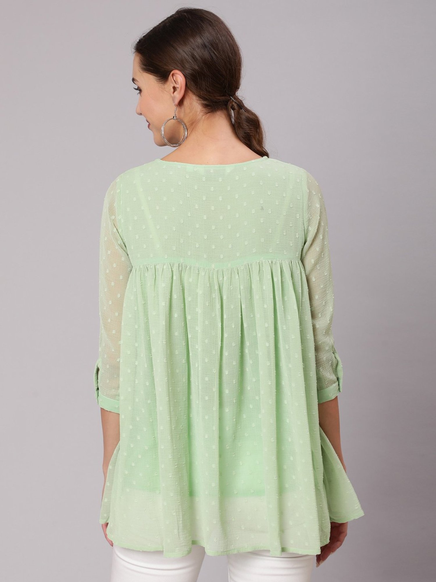 Jaipur Kurti Green Self Pattern Top