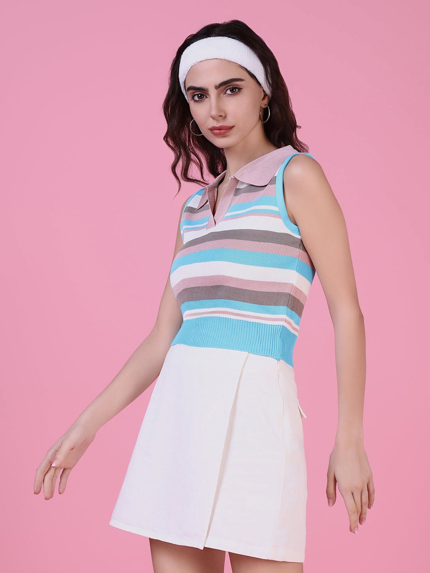 SHOWOFF Pink Striped Crop Top