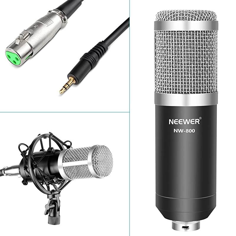 NW-800 Silver Professional Studio Broadcasting Recording Condenser Microphone & NW-35 Adjustable Recording Microphone Suspension Scissor Arm Stand with Shock Mount and Mounting Clamp Kit