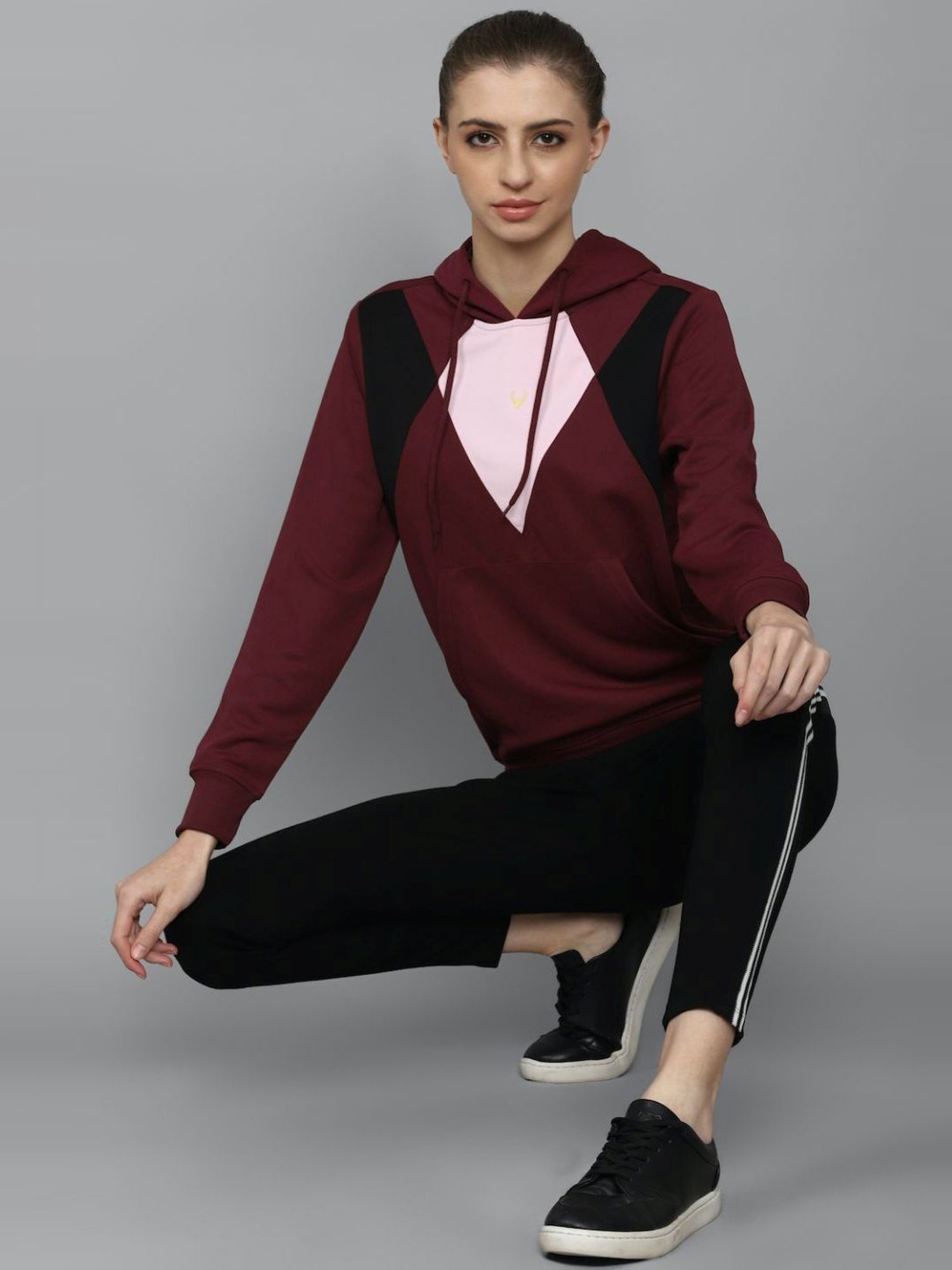 Allen Solly Maroon Cotton Printed Hoodie