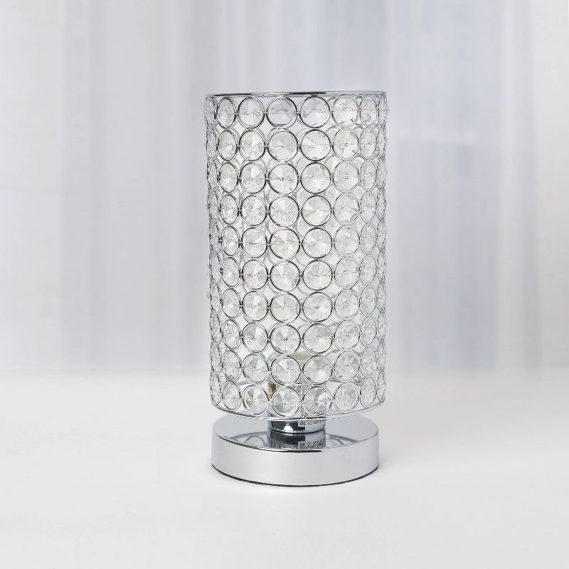 Elipse Crystal Bedside Nightstand Cylindrical Uplight Table Lamp Chrome - Elegant Designs