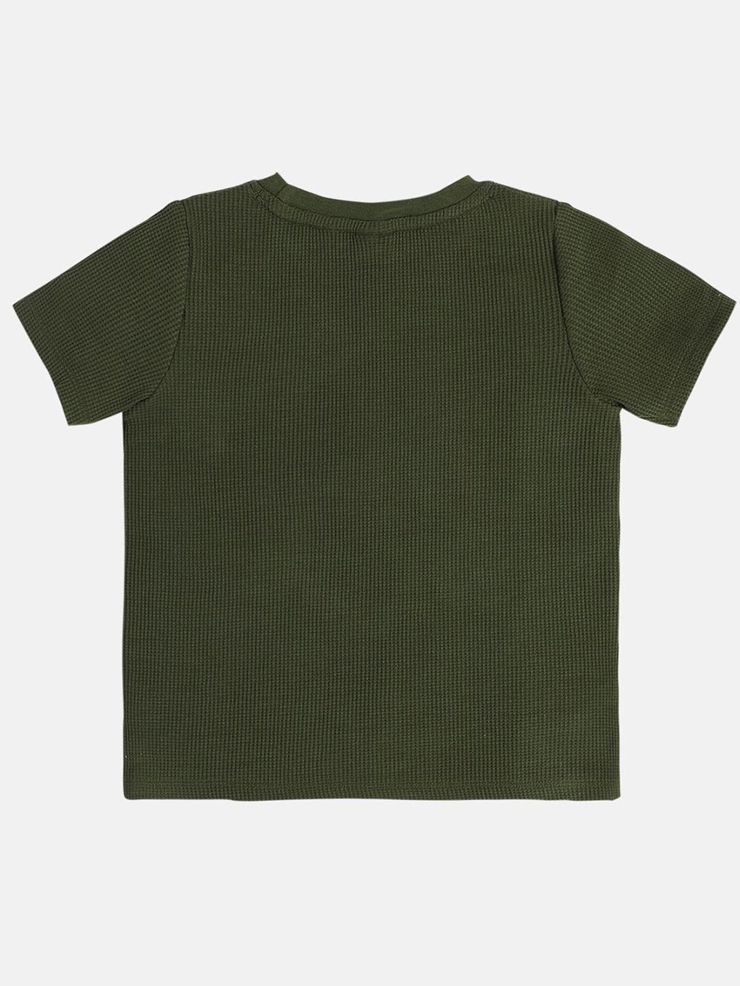 MINIKLUB Boys Olive Green Cotton Printed T-Shirt